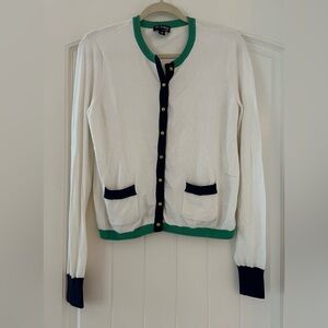 Women’s The Webster Miami Button-Up Cardigan Sweater XS Cream w/ Green Trim